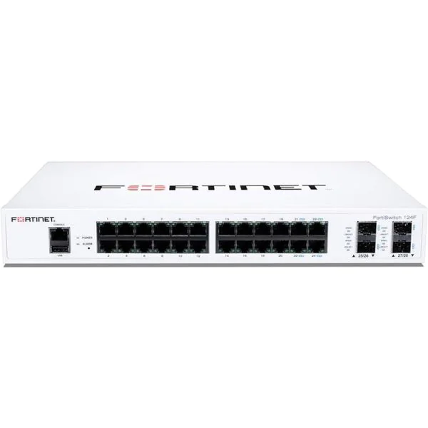 Fortinet FS-124F, Fortinet FortiSwitch, 24x GE + 4x SFP+, Fanless, RJ45 Console